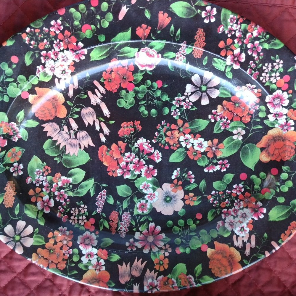 Vintage Nevco  Black Floral Painted Oval Tray South Africa